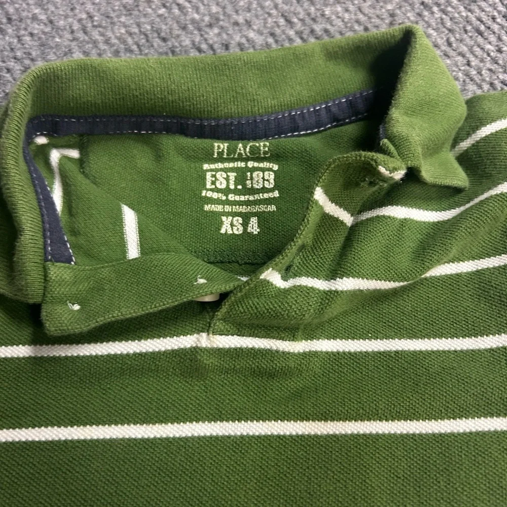 The Children’s Place Boys Collared Shirt in Green and White Stripes- Size XS 4